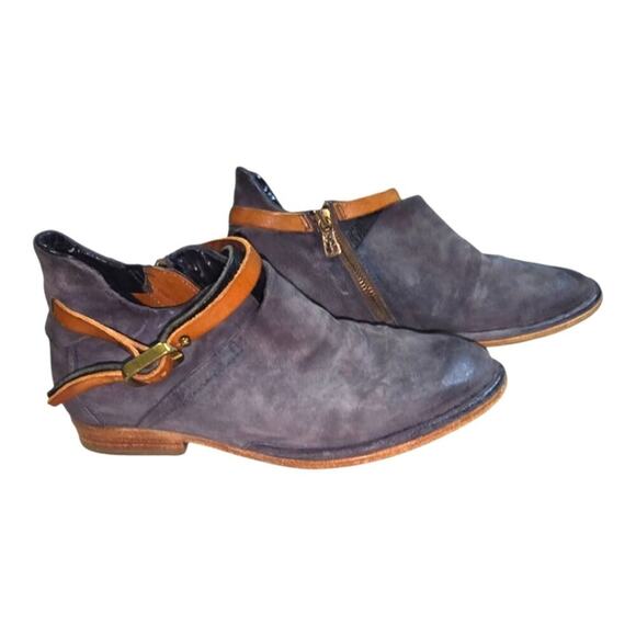 Free People X AS 98 Felix Flat Gray Leather Ankle Boot Size 37 Boho - Picture 4 of 13